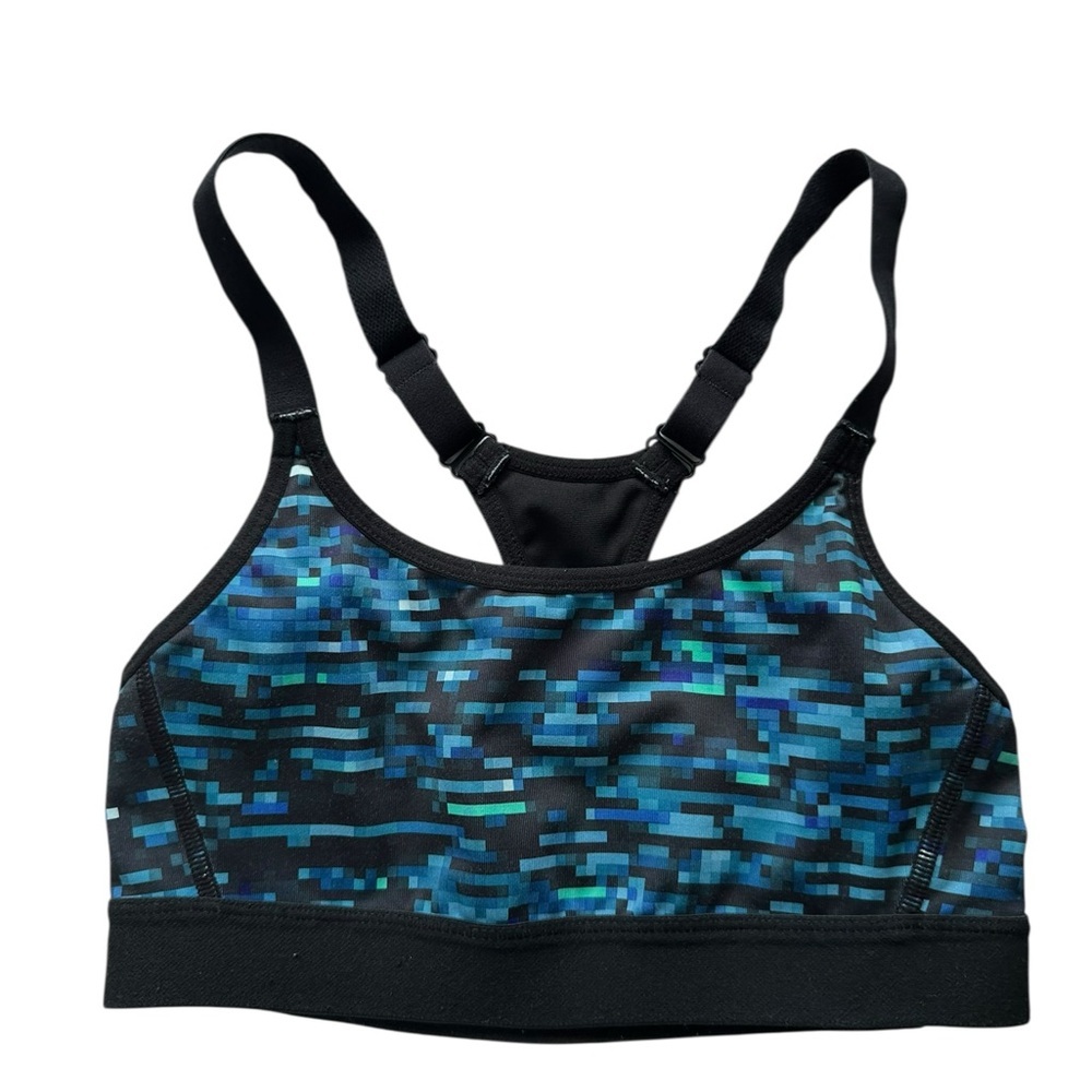 Champion Black and Blue Pixel-Print Women's Swim Top